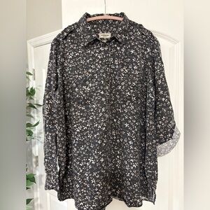 Express Black and Cream Floral boyfriend shirt, Roll Tab long sleeve. button ⬇️